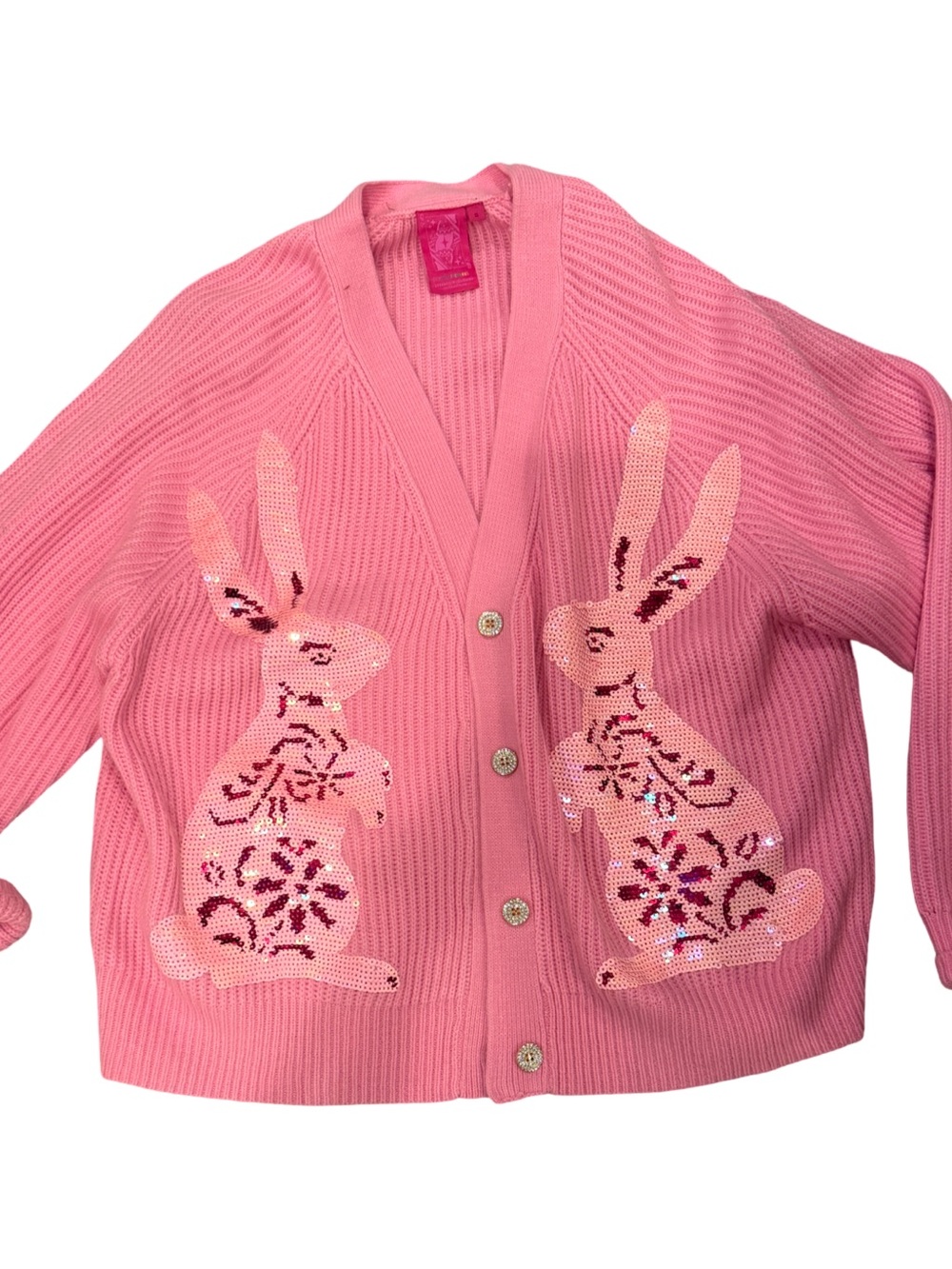 Queen of Sparkles Pink Sequin Bunny Cardigan Small